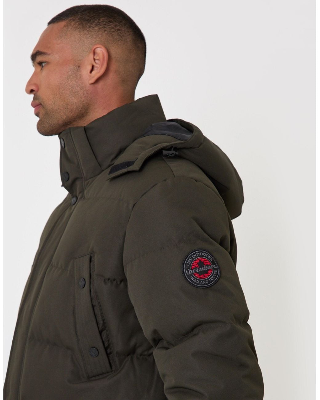 Threadbare Gray Showerproof Hooded Puffer Coat With Adjustable Waist for men