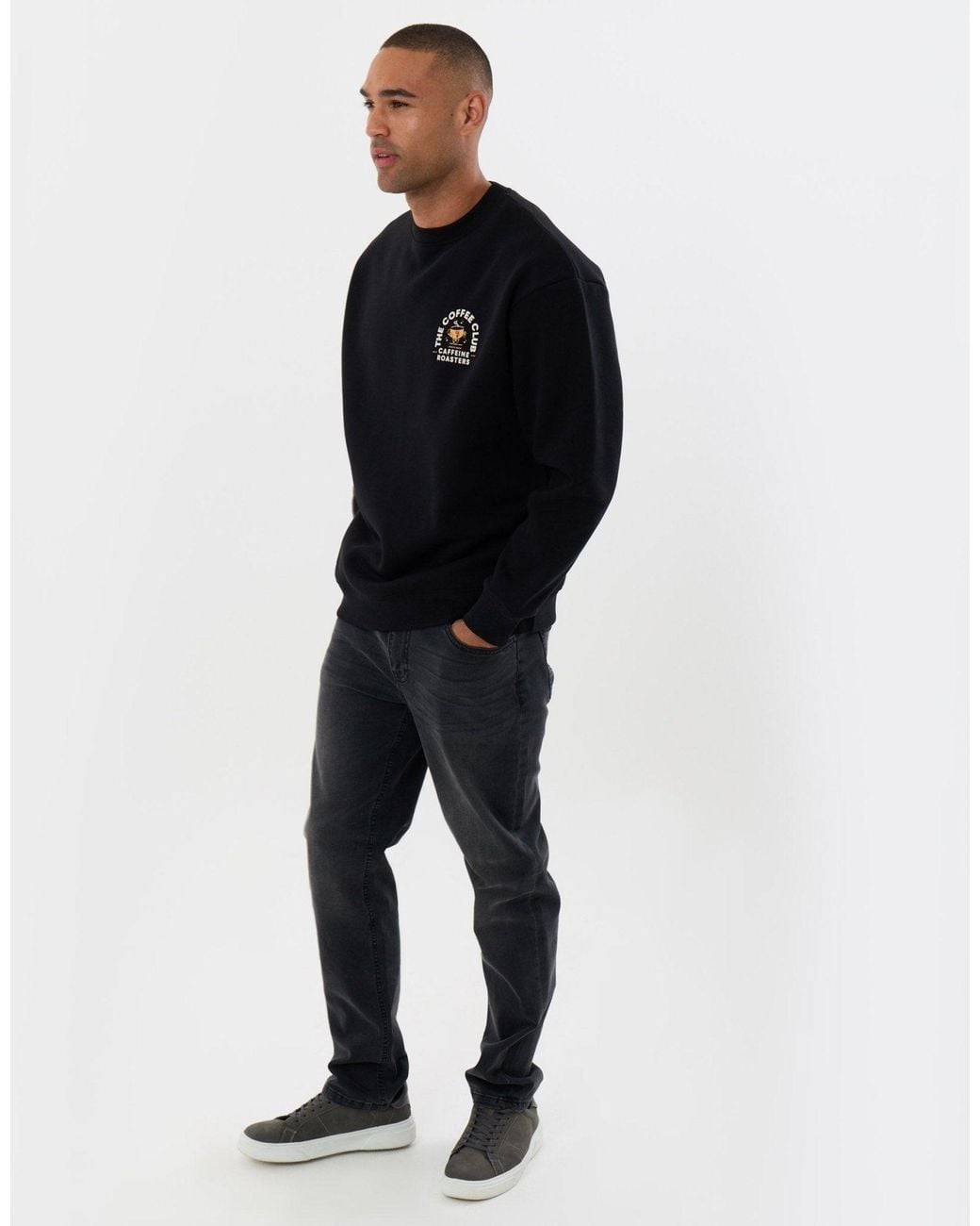 Threadbare Blue Relaxed Fit Coffee Club Graphic Print Sweatshirt for men