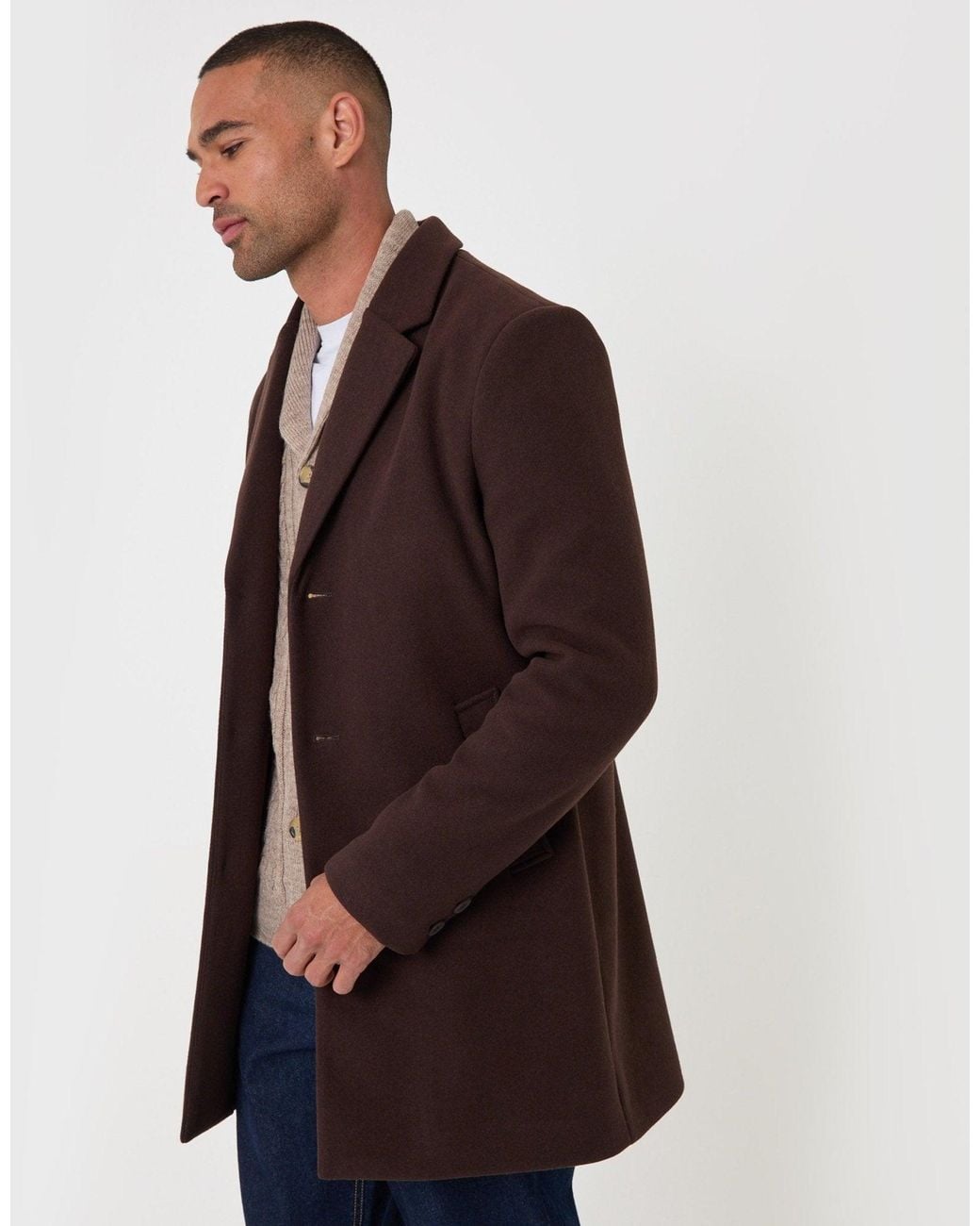 Threadbare Brown The Classic Faux Wool Trench Coat for men