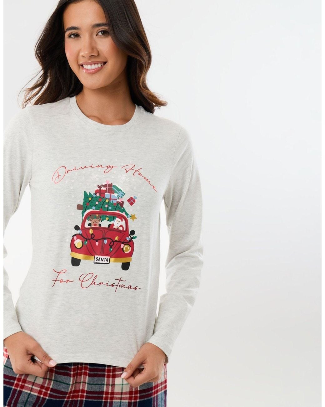 Threadbare Brown Petite Cotton Driving Home For Christmas Pyjama Set
