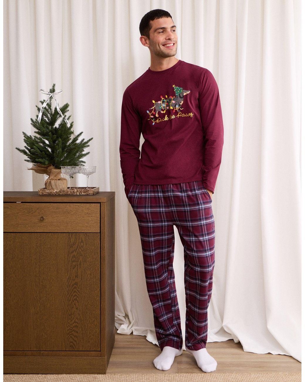 Threadbare Red Festive Sausage Dog Pyjama Set for men