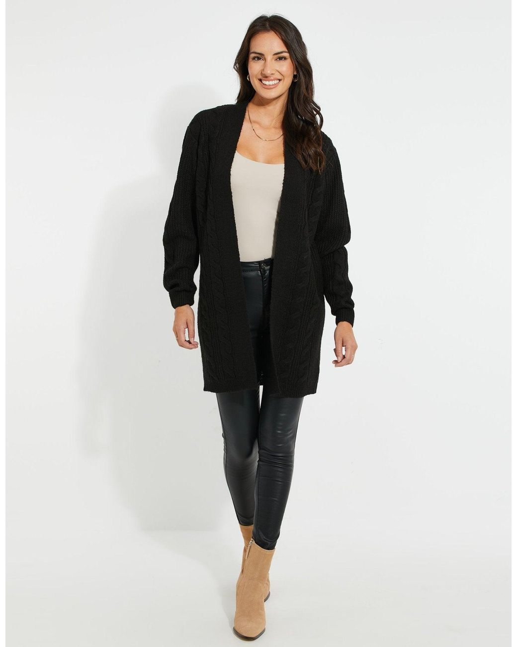 Threadbare Black Cable Knit Cardigan