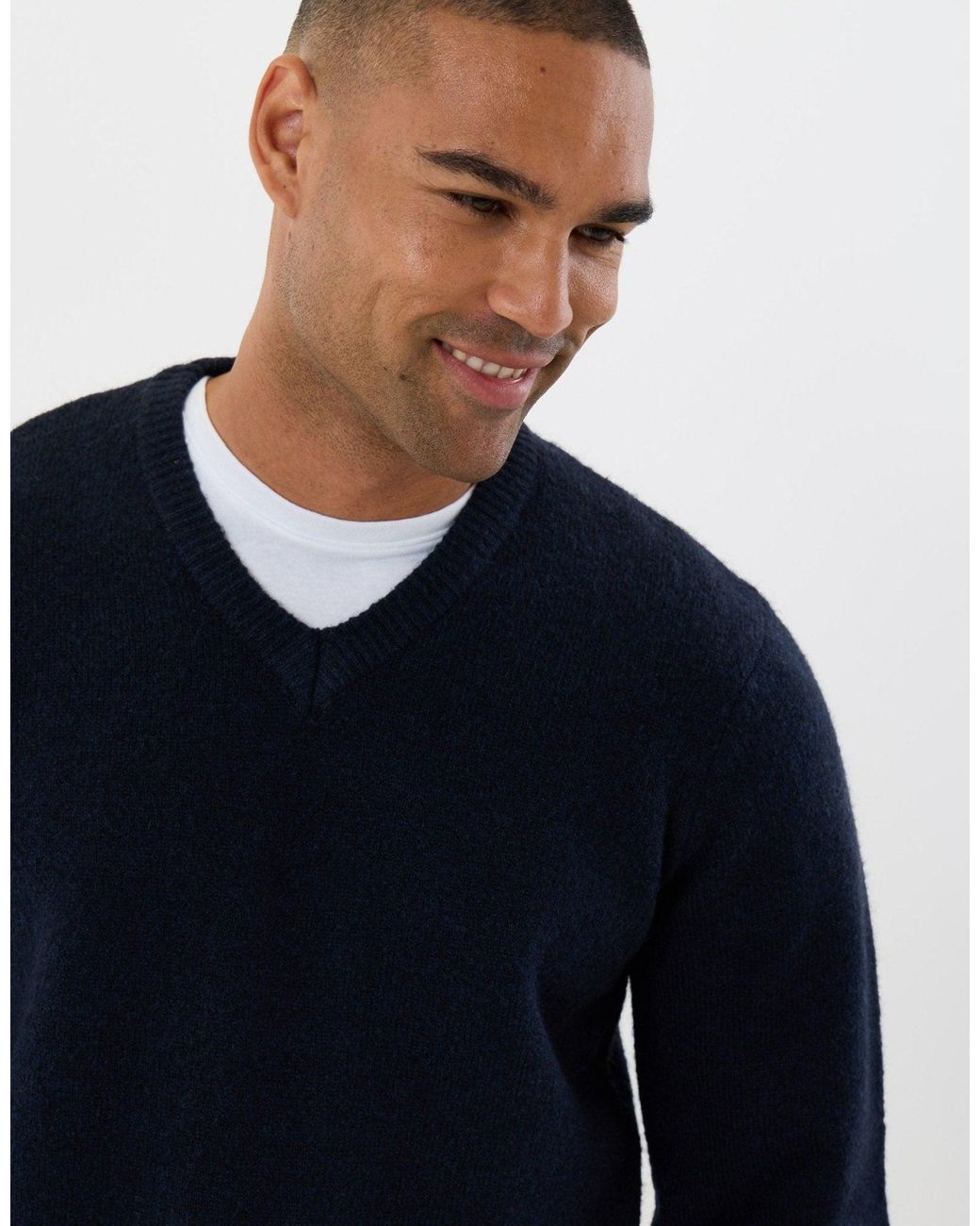 Threadbare Blue Soft V Neck Jumper for men