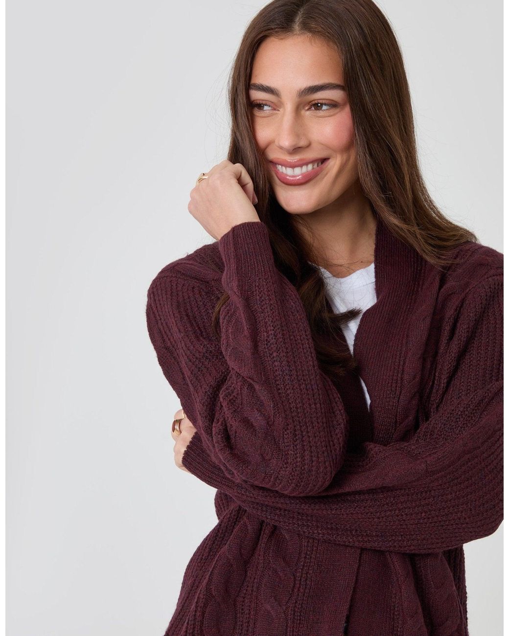 Threadbare Purple Cable Knit Cardigan