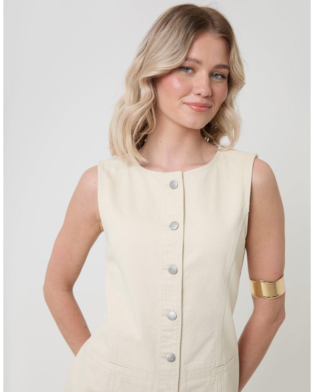 Threadbare Natural Denim Pinafore Mini Dress