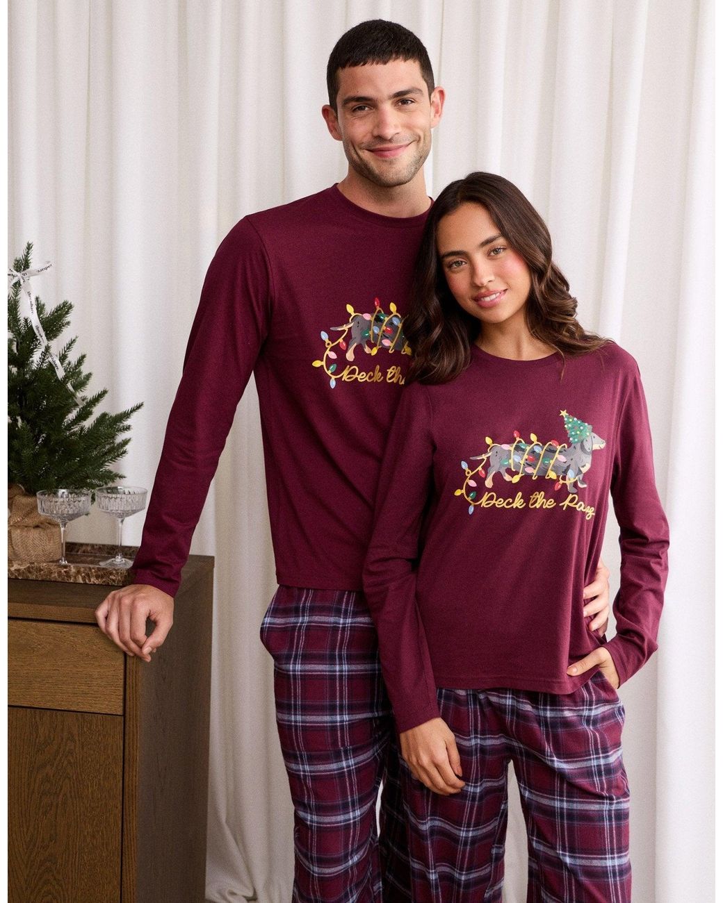 Threadbare Red Cotton Deck The Paws Christmas Pyjama Set