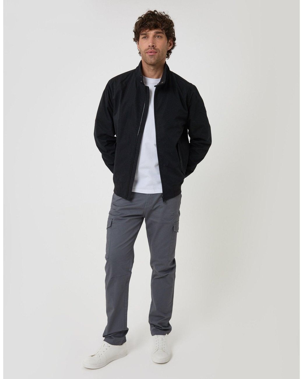 Threadbare Blue Showerproof Microfibre Harrington Jacket for men