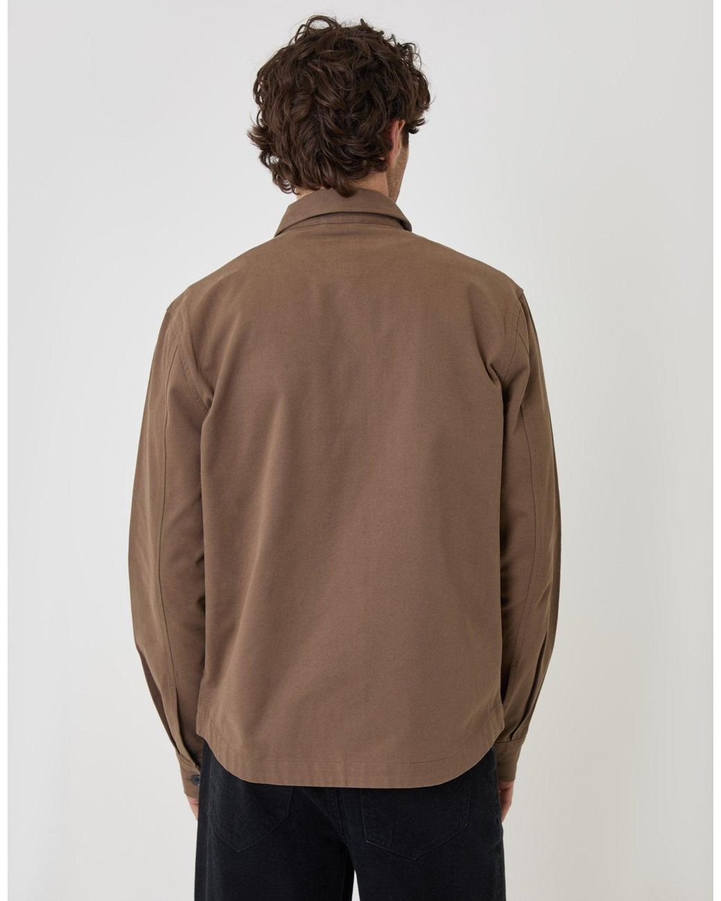 Threadbare Brown Curved Hem Cotton Shacket for men