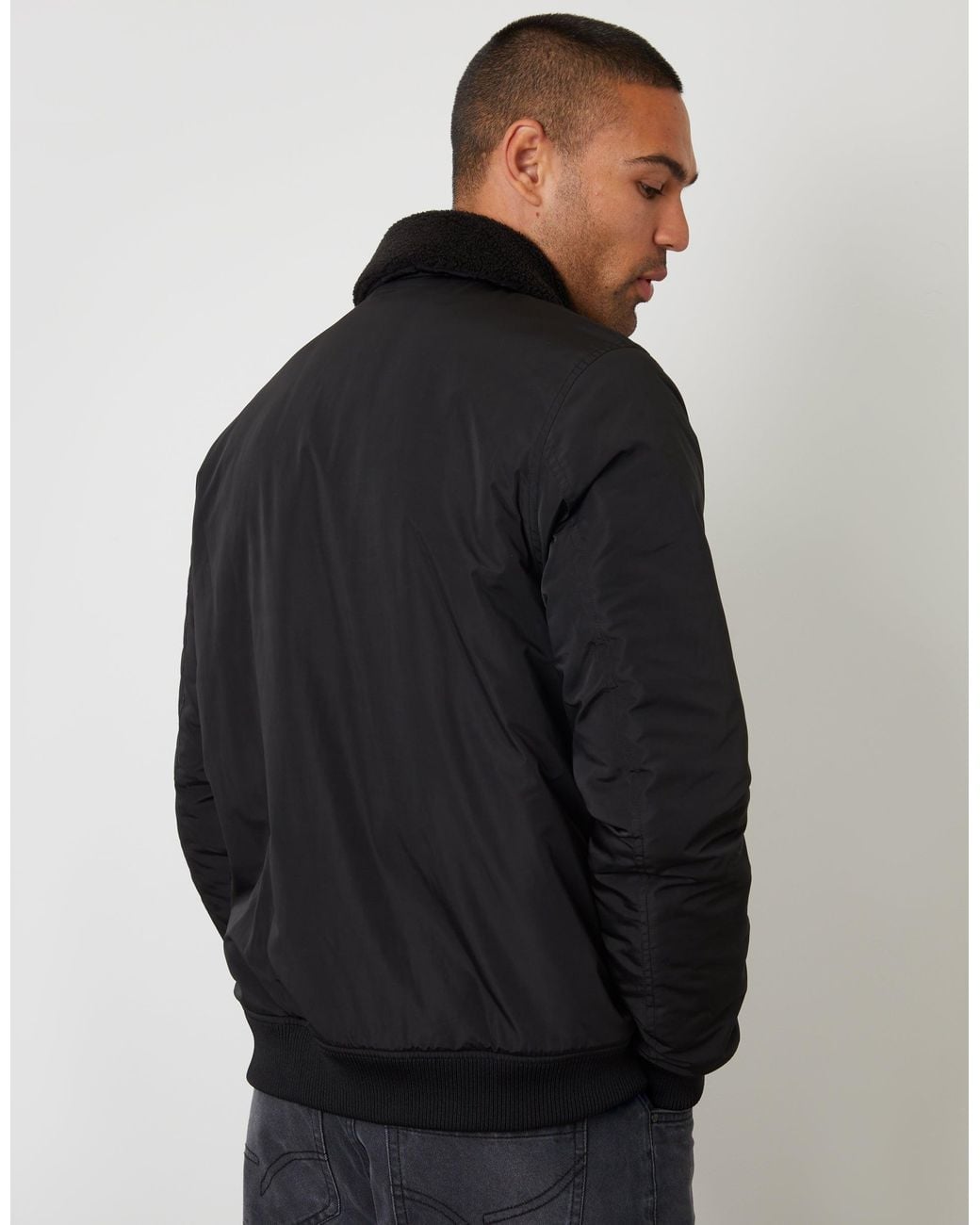 Threadbare Black Borg Lined Collared Jacket for men
