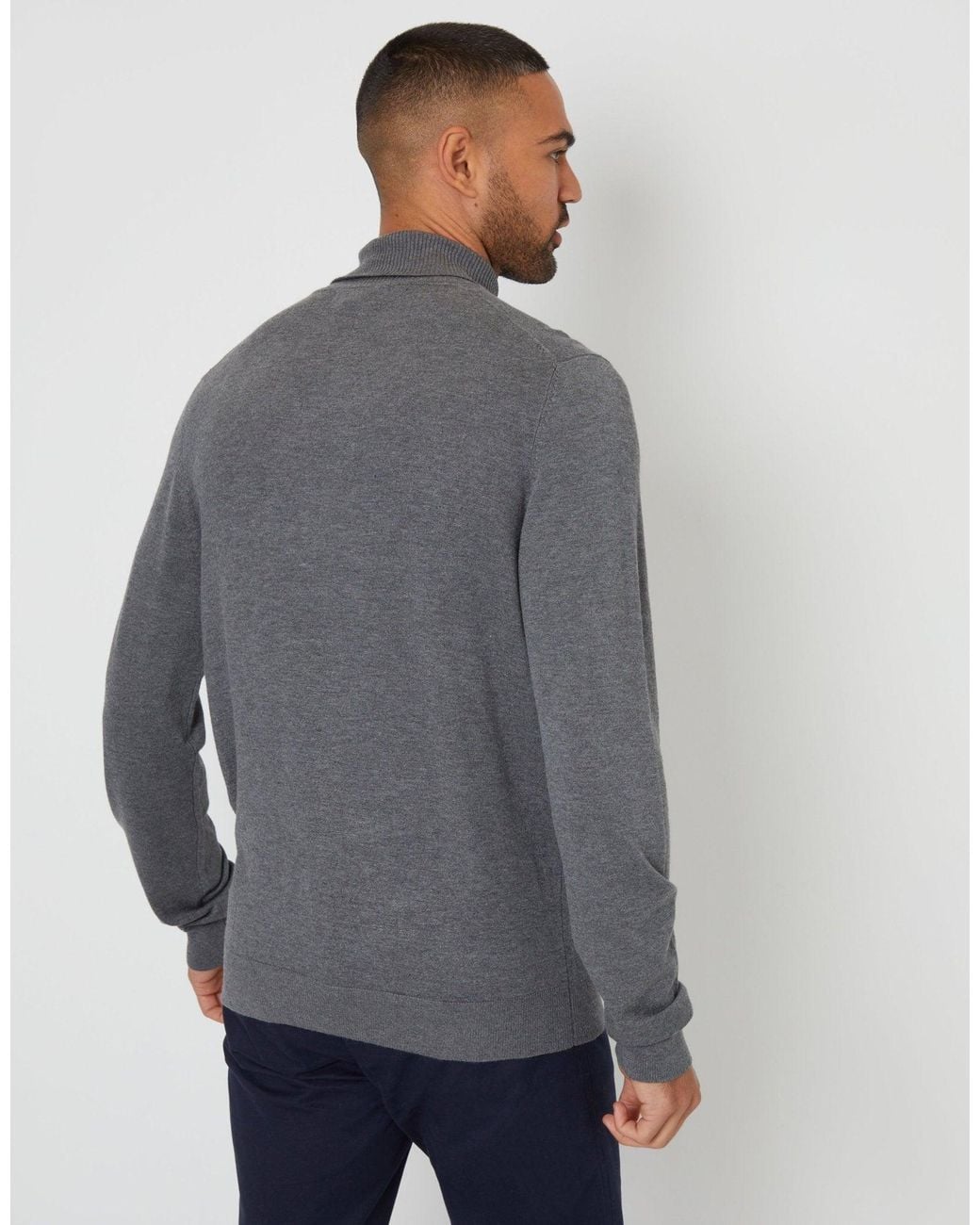 Threadbare Gray Knitted Roll Neck Jumper for men