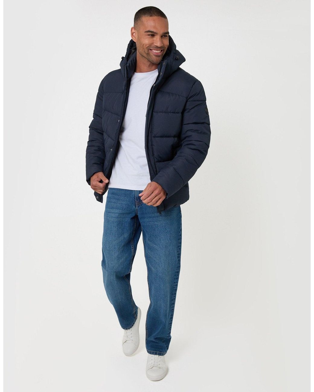 Threadbare Blue The Staple Showerproof Puffer Coat for men
