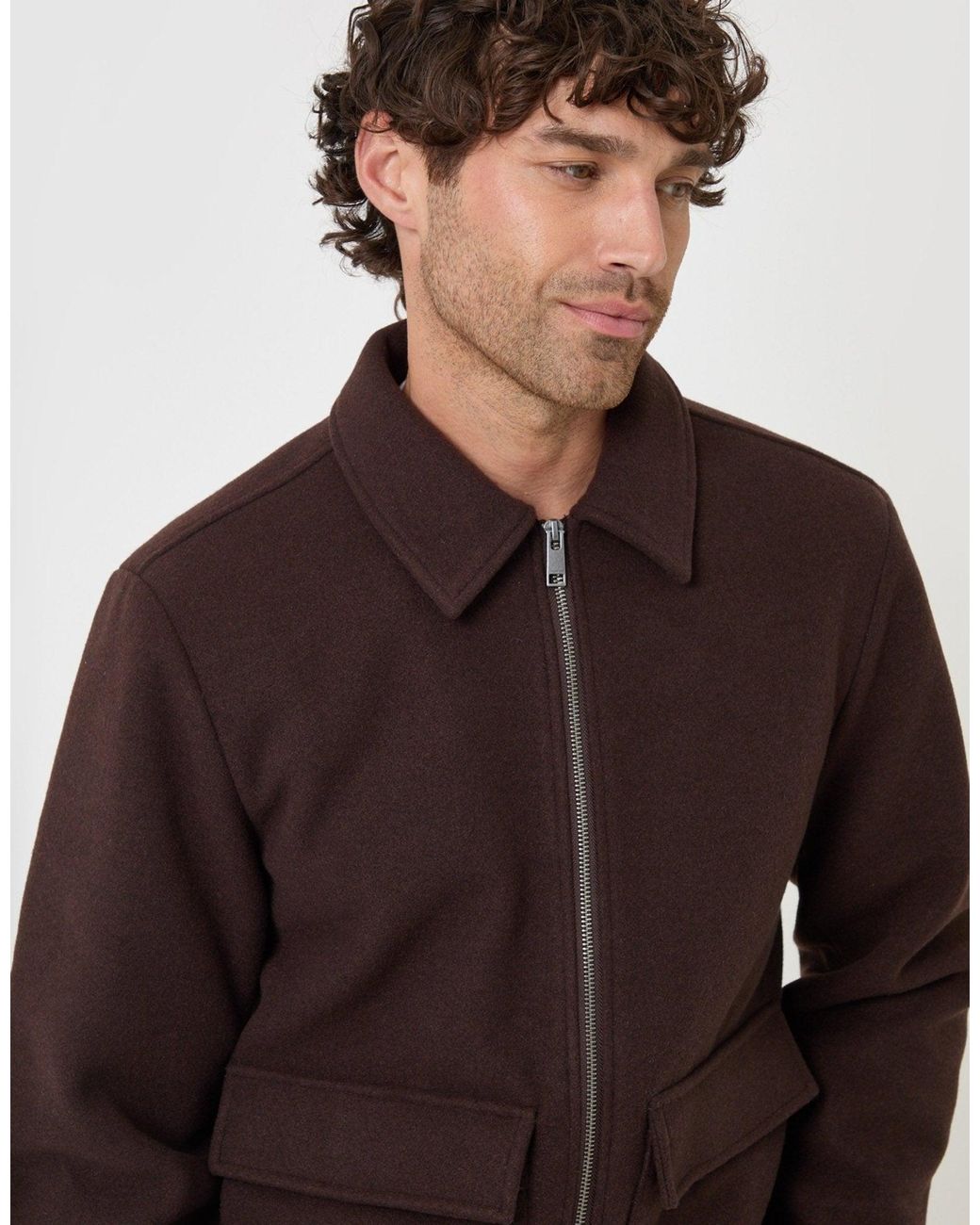 Threadbare Green Faux Wool Collared Lightweight Jacket for men
