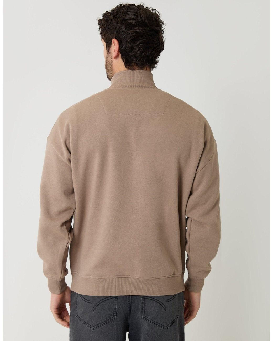 Threadbare Natural Relaxed Fit Half Zip Sweatshirt for men