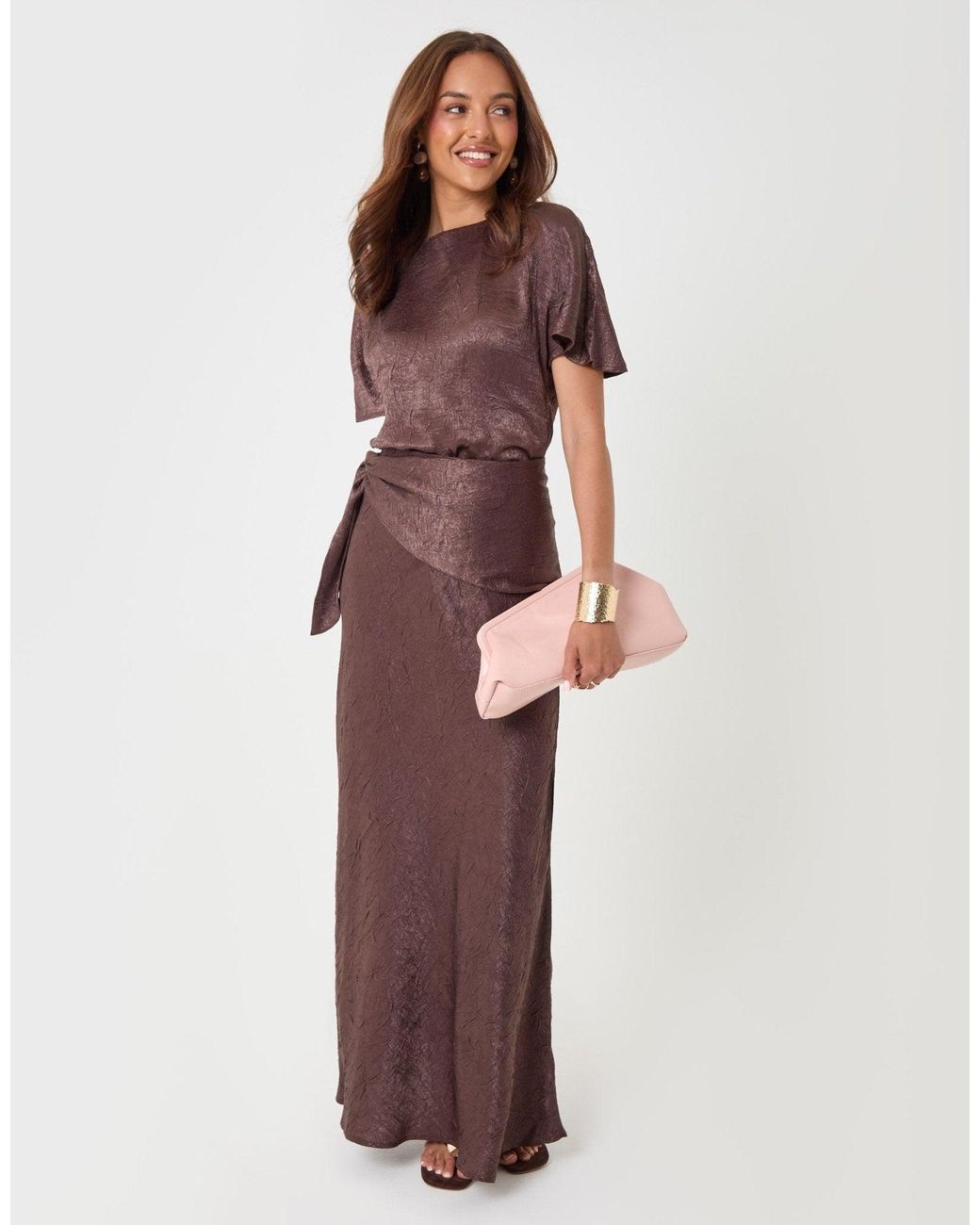 Threadbare Brown Crinkle Satin Batwing Top