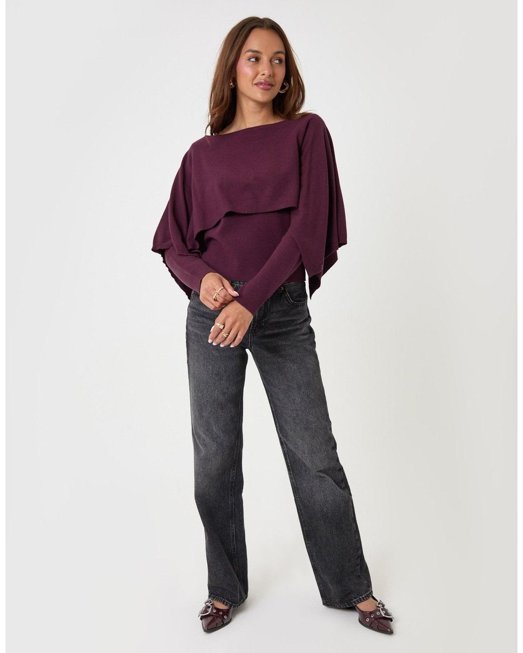 Threadbare Purple Long Sleeve Cape Top