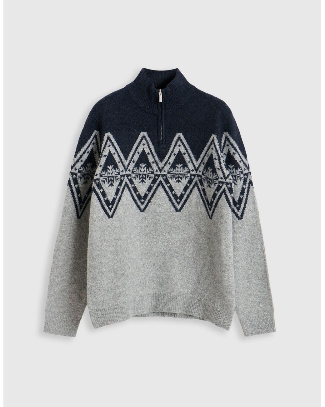 Threadbare Gray Diamond Fairisle Quarter Zip Christmas Jumper for men