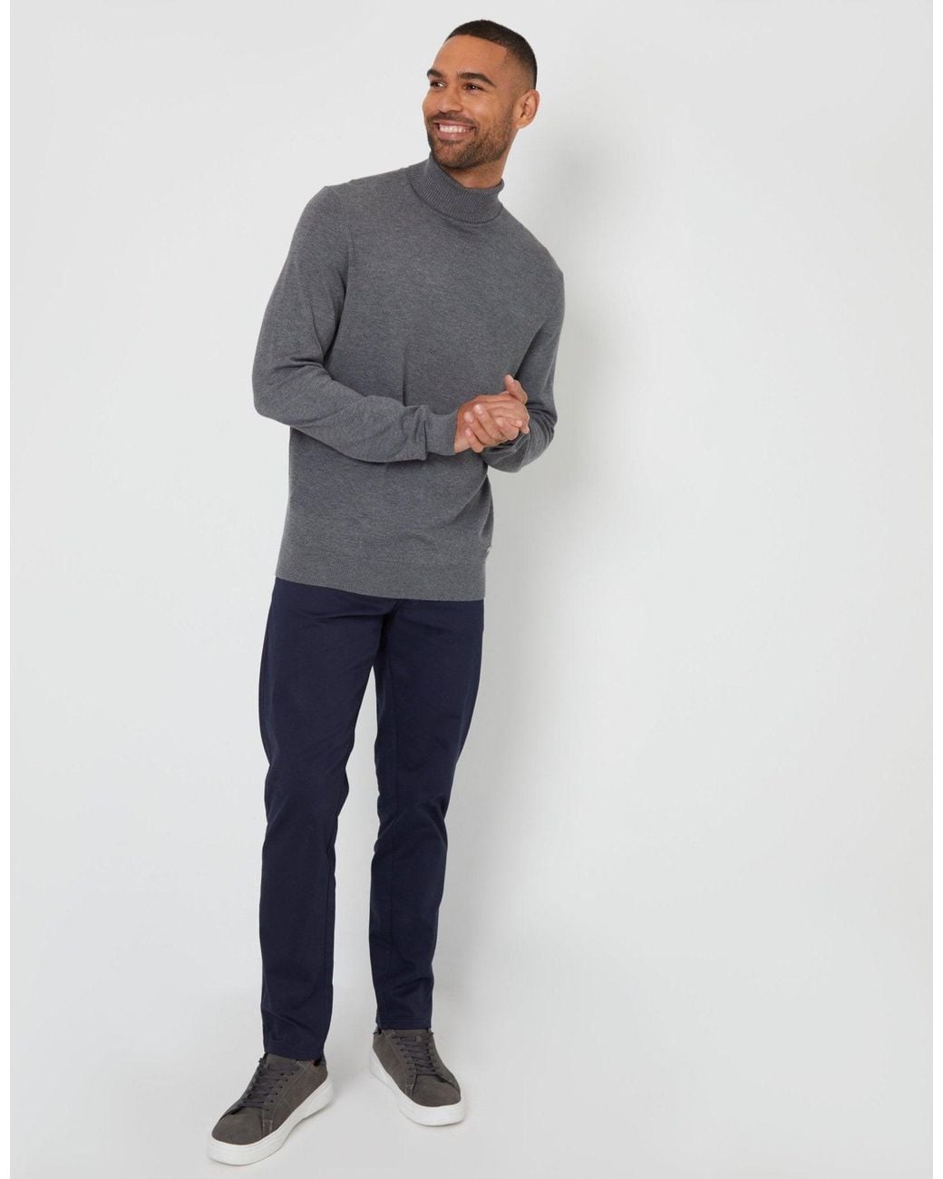 Threadbare Gray Knitted Roll Neck Jumper for men