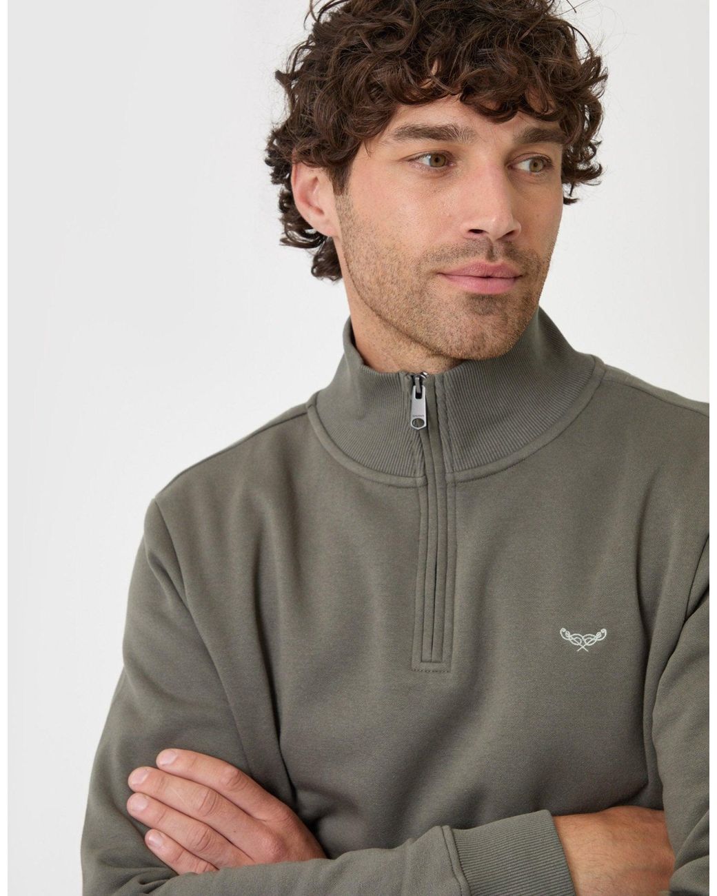 Threadbare Gray The Essential Cotton Rich Quarter Zip Sweatshirt for men