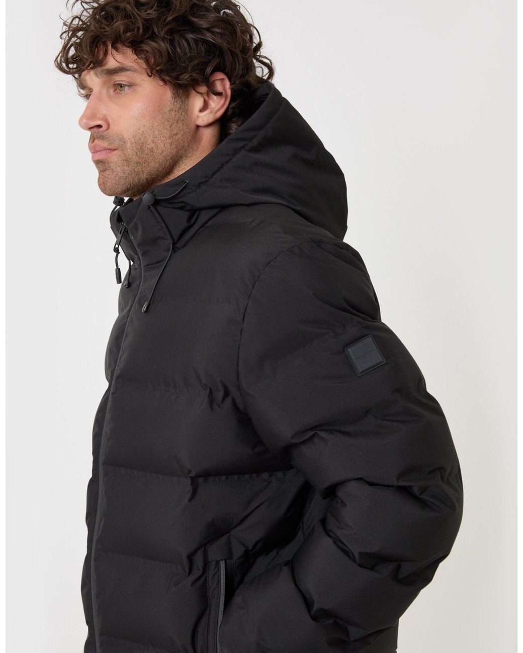 Threadbare Black Wadded Hooded Jacket for men