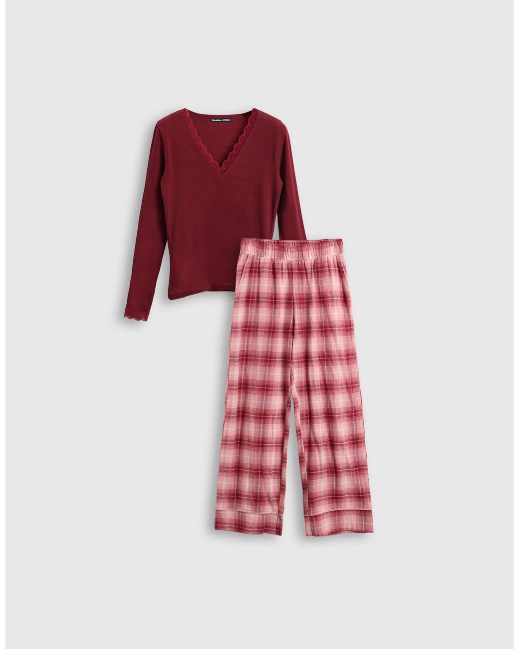 Threadbare Red V Neck Top & Flannel Bottoms Pyjama Set