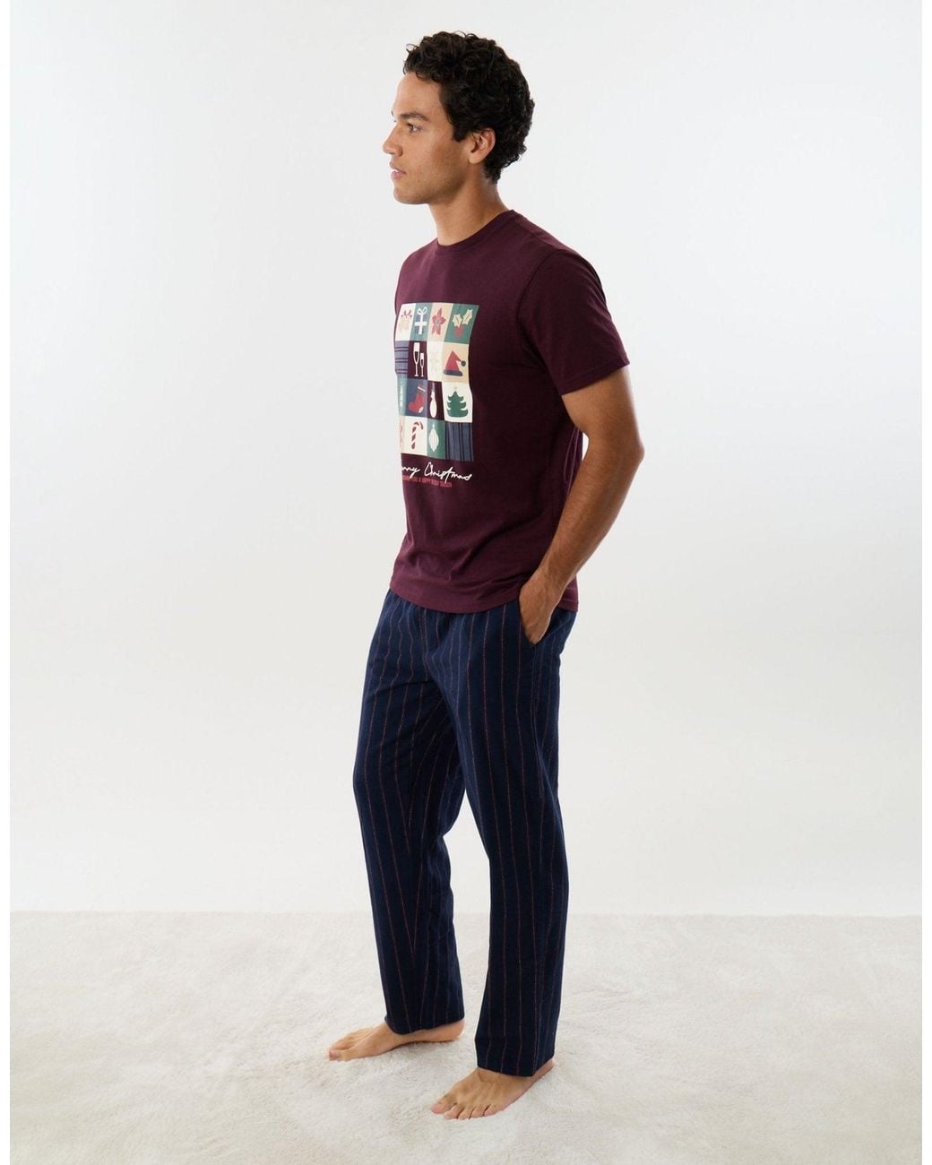 Threadbare Blue Christmas Mosaic Pyjama Set for men