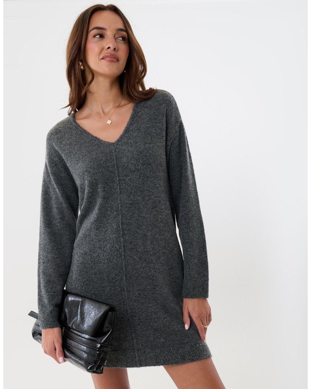 Threadbare Black Knitted V Neck Mini Dress