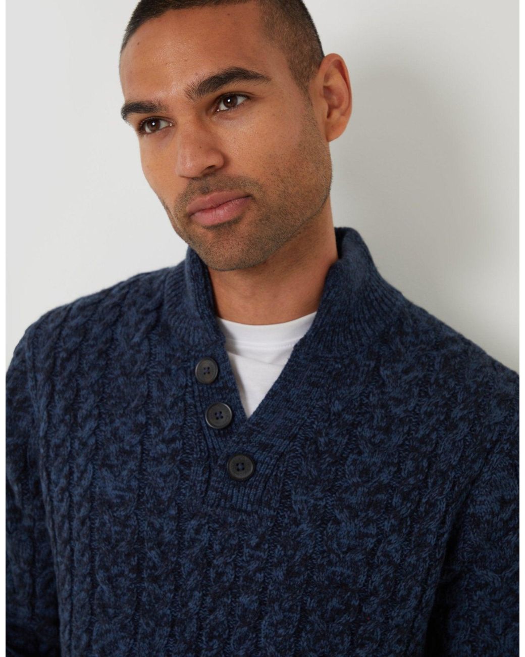 Threadbare Blue Funnel Neck Cable Knit Jumper for men