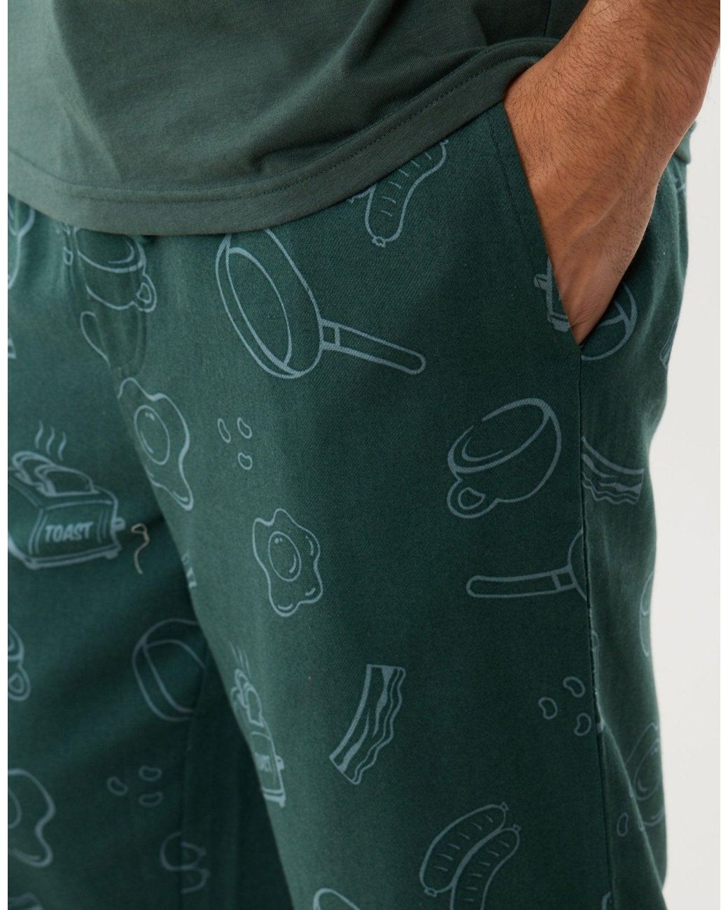 Threadbare Green Breakfast Print Christmas Pyjama Set for men