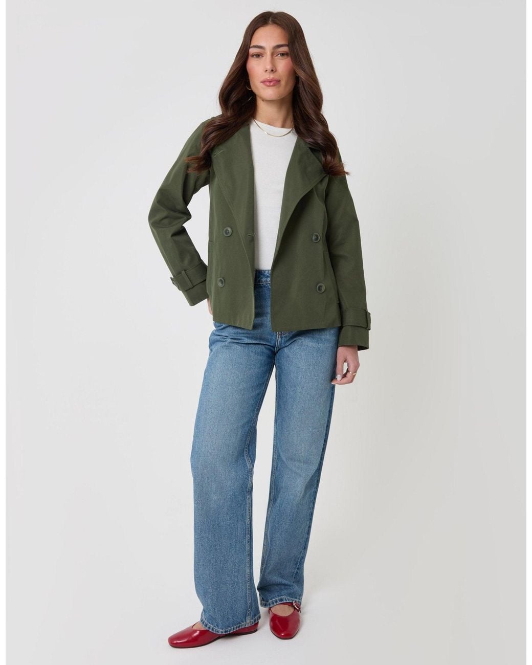 Threadbare Green The Relaxed Funnel Neck Short Trench Coat