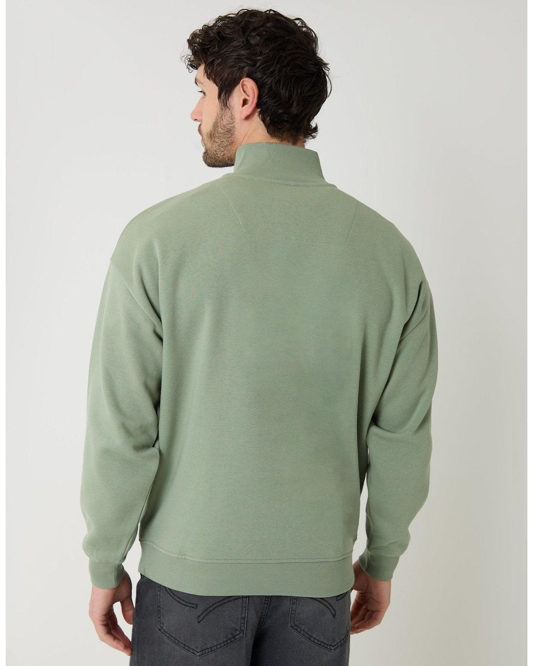 Threadbare Green Relaxed Fit Half Zip Sweatshirt for men