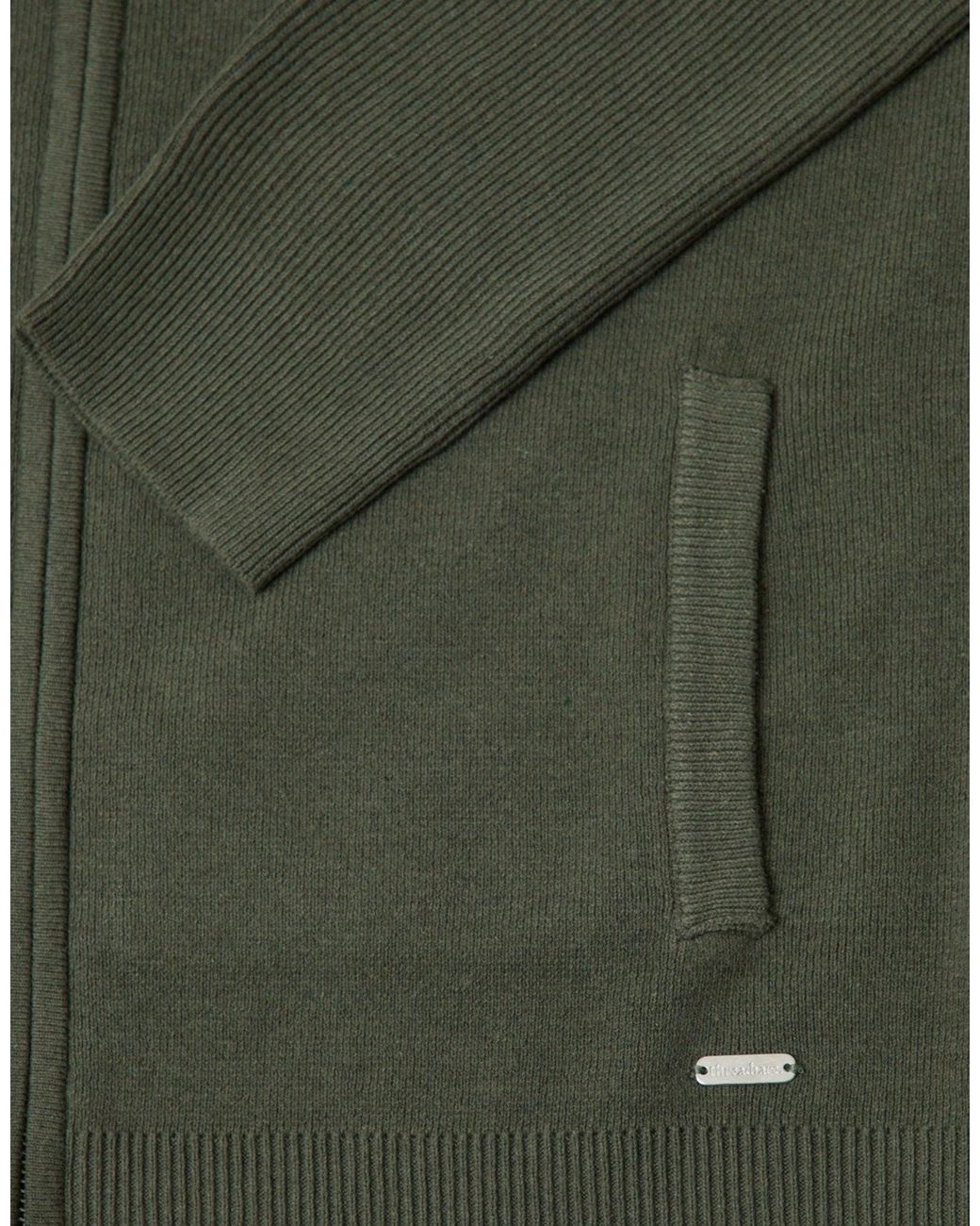 Threadbare Green Cotton Rich Funnel Neck Zip Through Sweatshirt for men