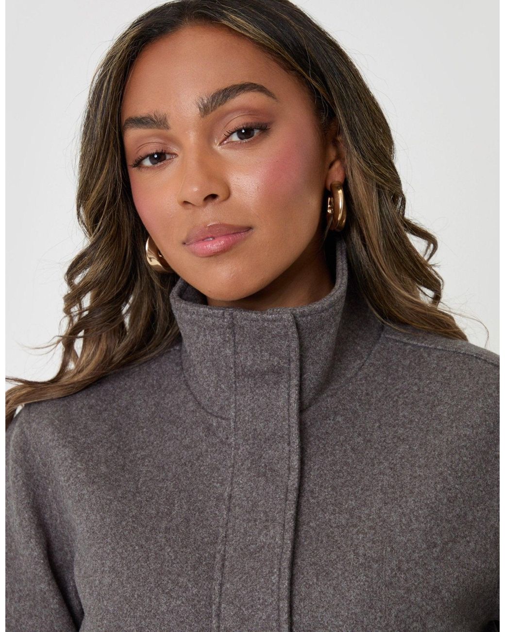 Threadbare Gray Faux Wool Funnel Neck Bomber Jacket