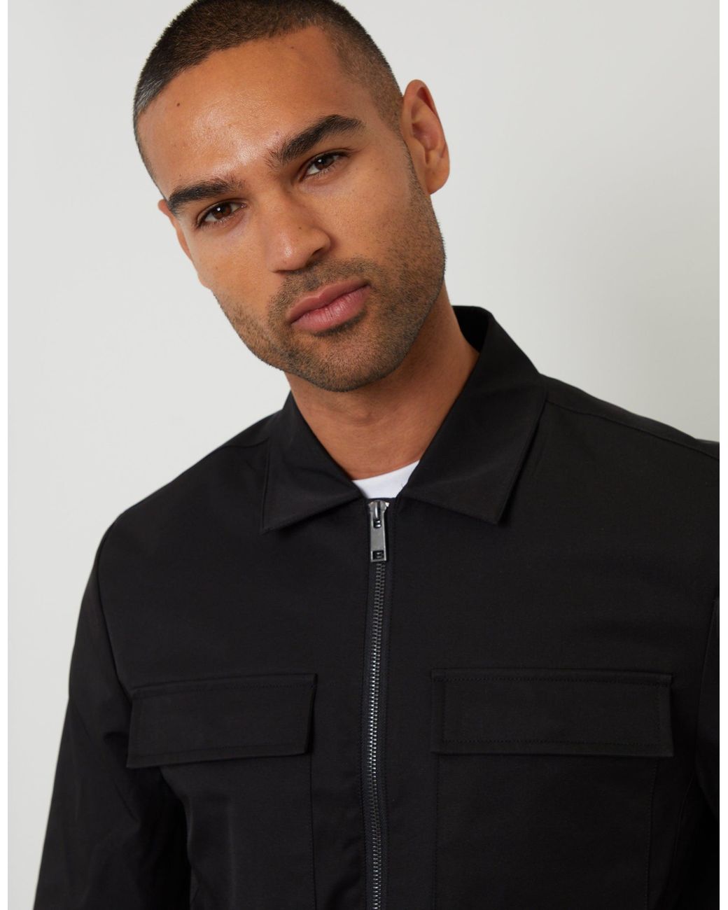 Threadbare Black Lightweight Collared Zip Up Jacket for men