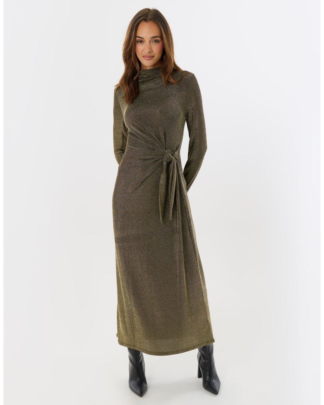 Threadbare Multicolor Funnel Neck Metallic Midaxi Dress