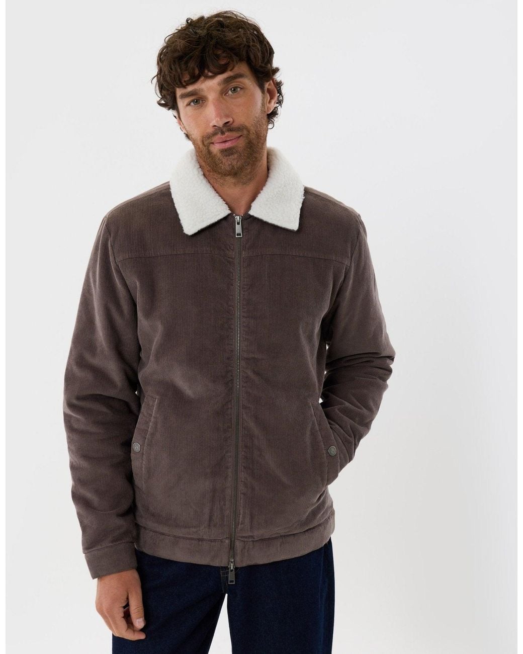 Threadbare Blue Corduroy Jacket With Sherpa Collar & Lining for men