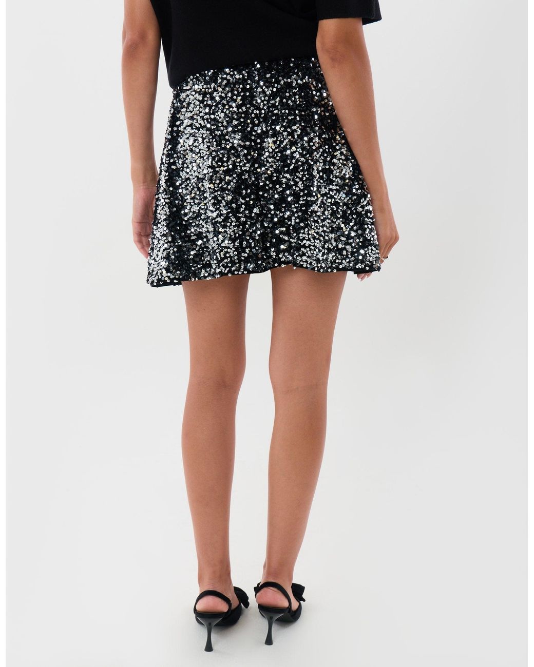 Threadbare Black Sequin Mini Swing Skirt