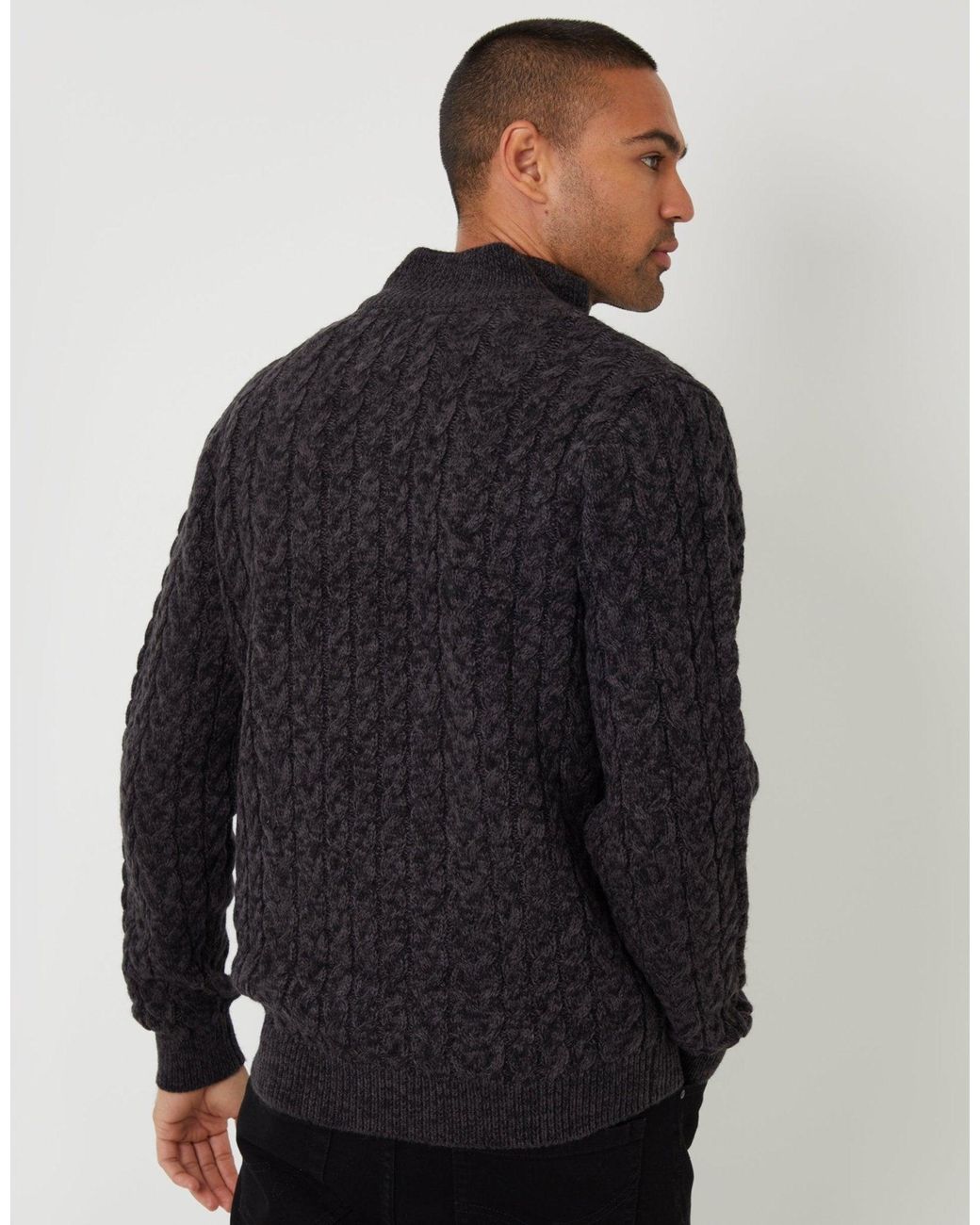 Threadbare Black Funnel Neck Cable Knit Jumper for men