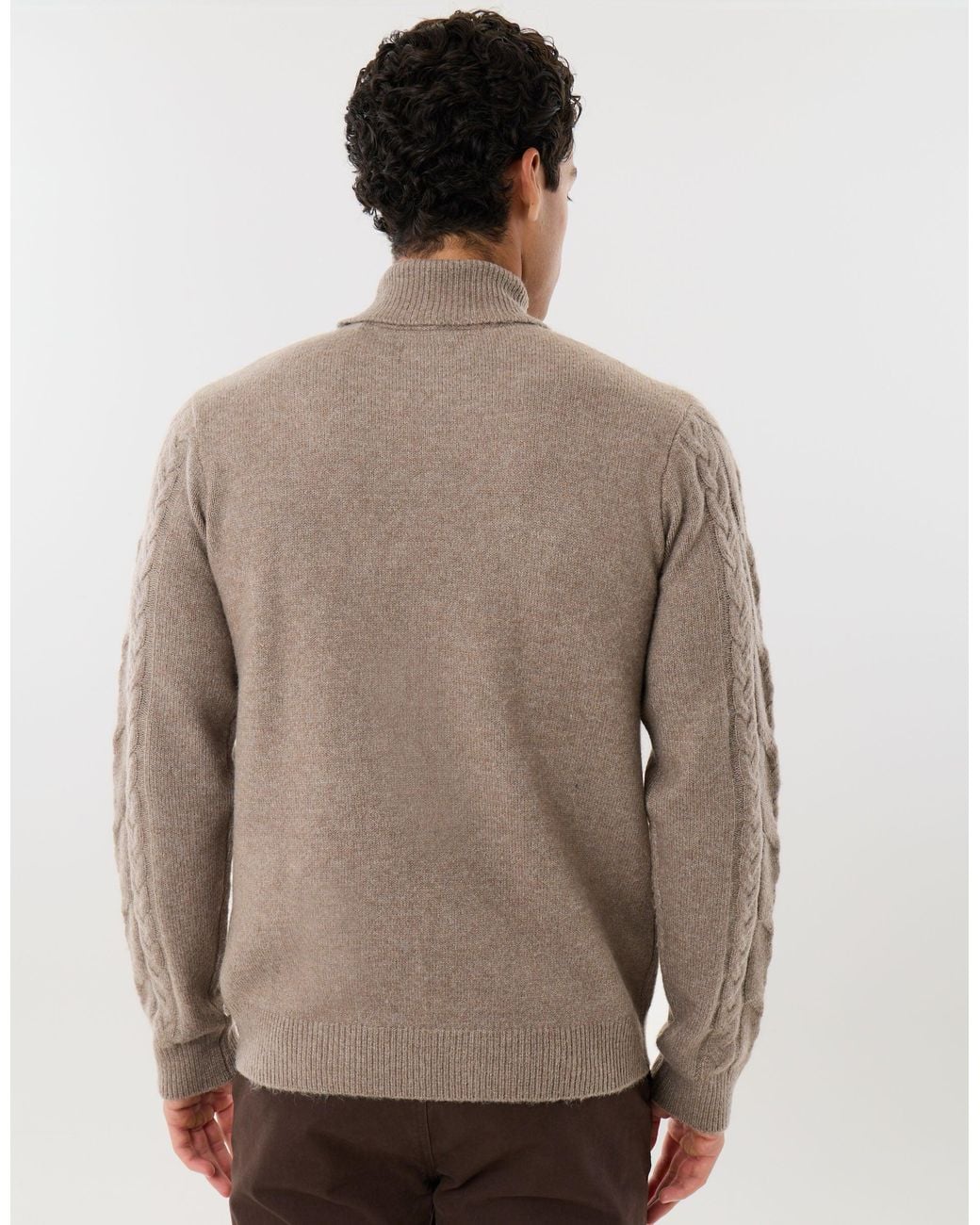 Threadbare Brown Cable Knit Roll Neck Jumper for men