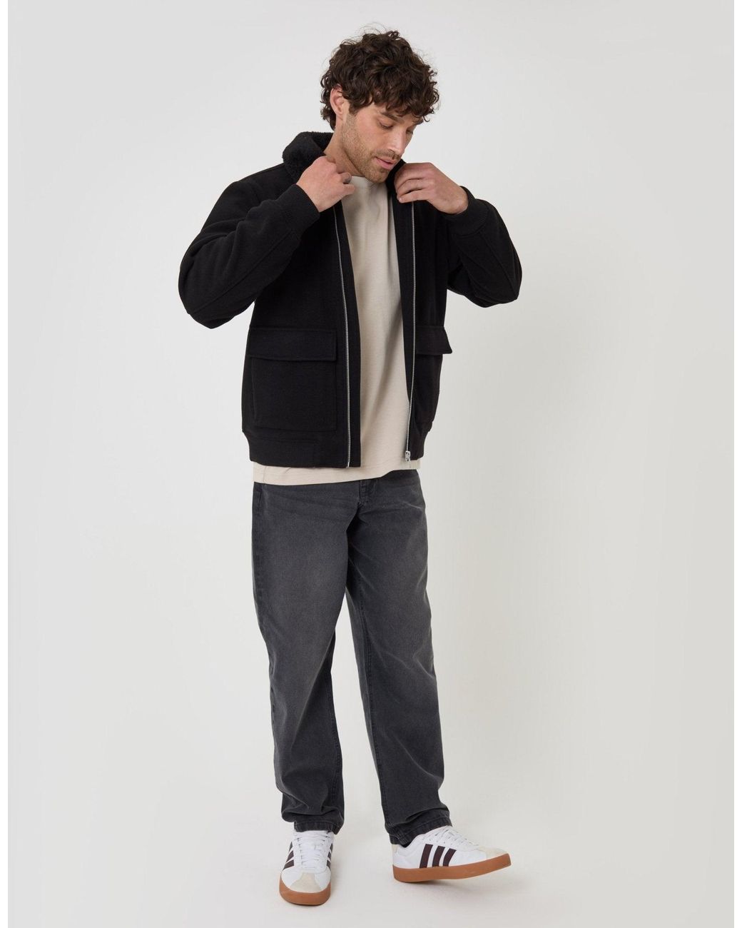 Threadbare Black Lightweight Jacket With Faux Fur Collar for men