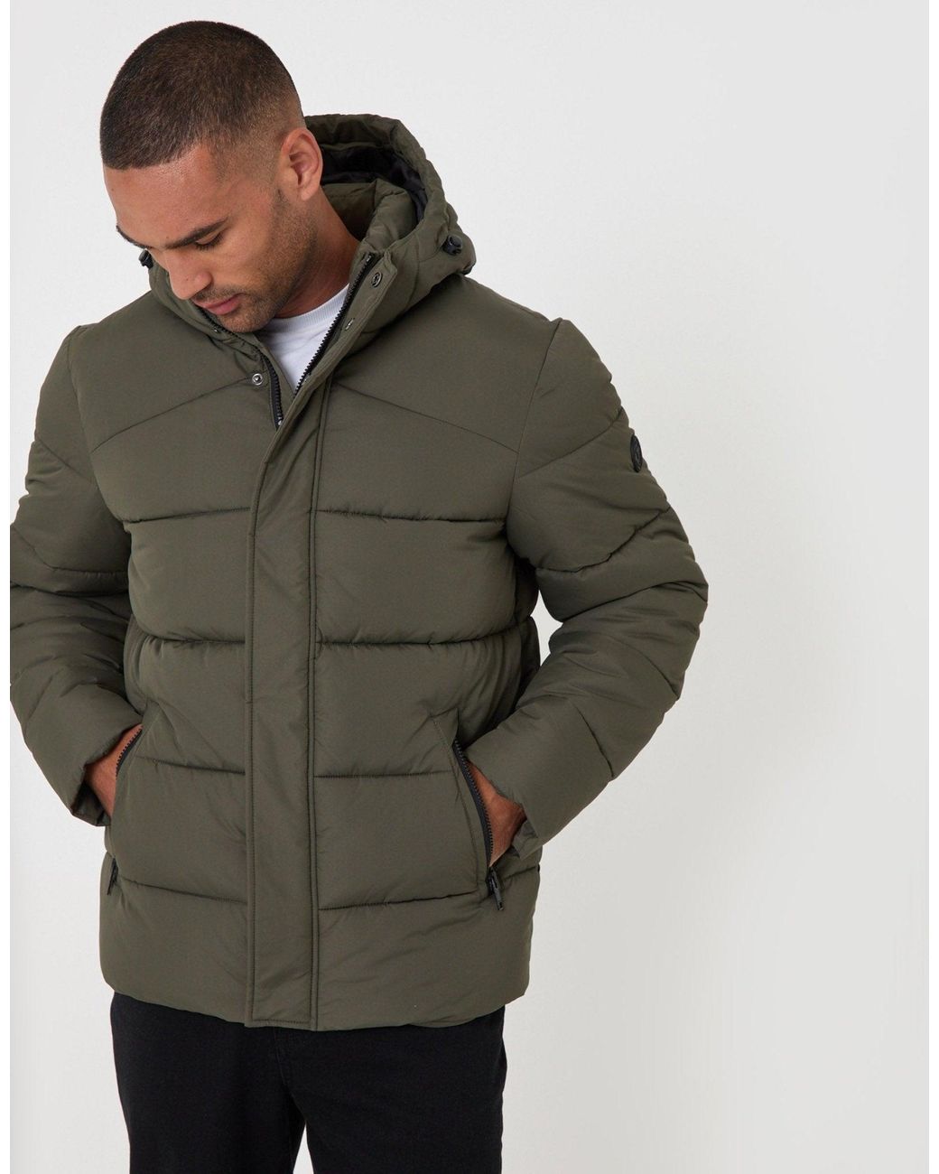 Threadbare Green The Staple Showerproof Puffer Coat for men