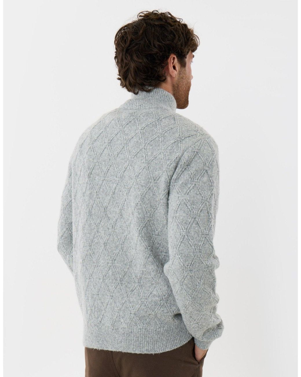 Threadbare Gray Diamond Cable Knit Quarter Zip Jumper for men