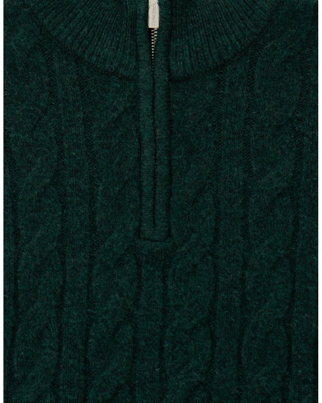 Threadbare Green Cable Knit Quarter Zip Jumper for men