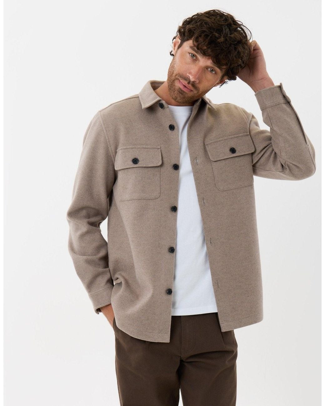 Threadbare Gray Patch Pocket Knitted Shacket for men