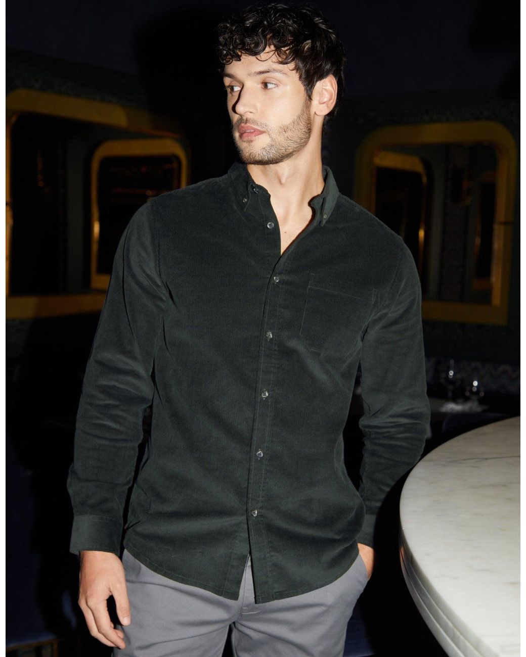 Threadbare Black Corduroy Shirt for men