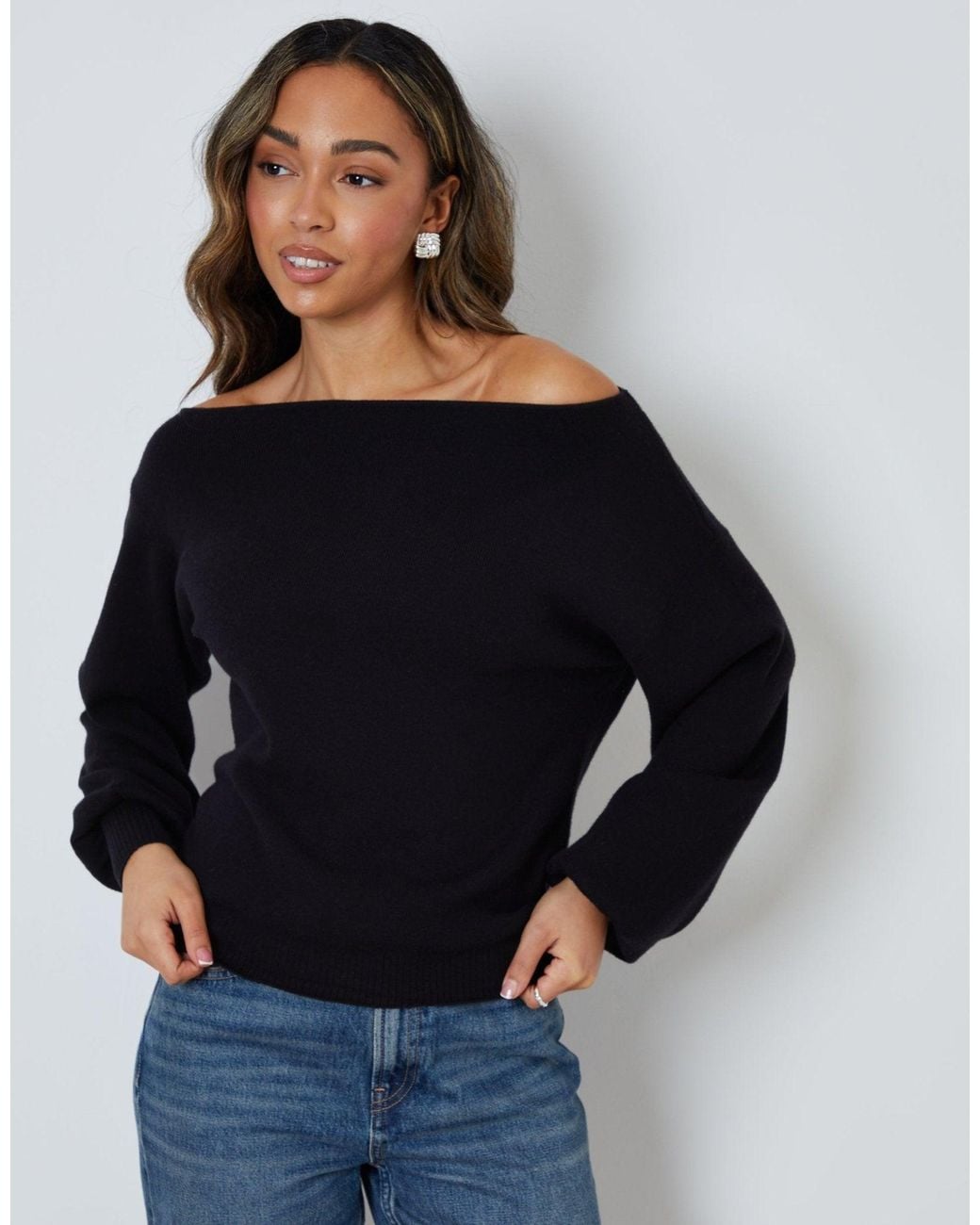 Threadbare Black The Signature Soft Slash Neck Jumper