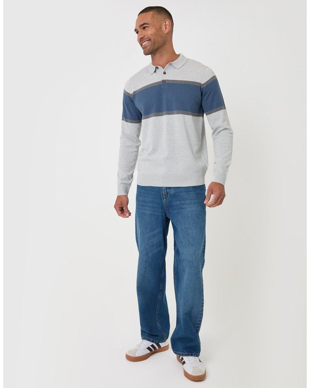 Threadbare Blue Boxy Fit Cotton Rich Rugby Polo for men
