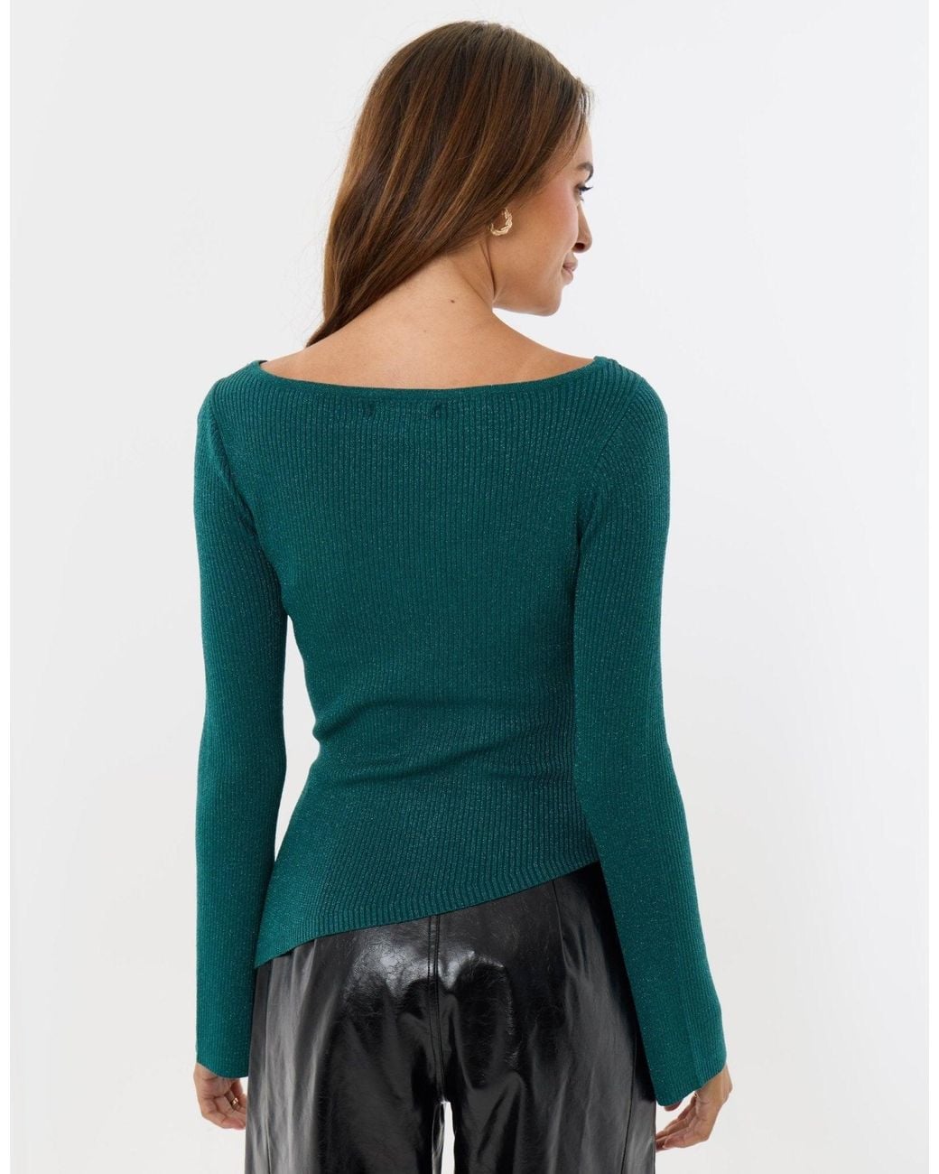 Threadbare Green Asymmetric Knit Jumper