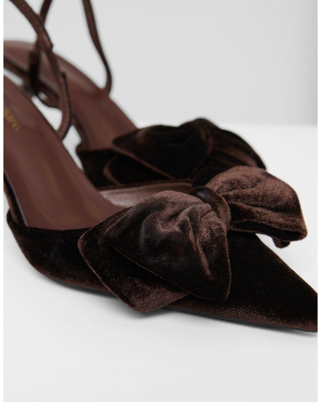 Threadbare Brown Velvet Bow Kitten Heels
