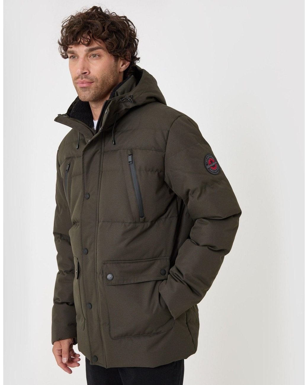 Threadbare Gray Showerproof Hooded Puffer Coat With Borg Lined Hood for men