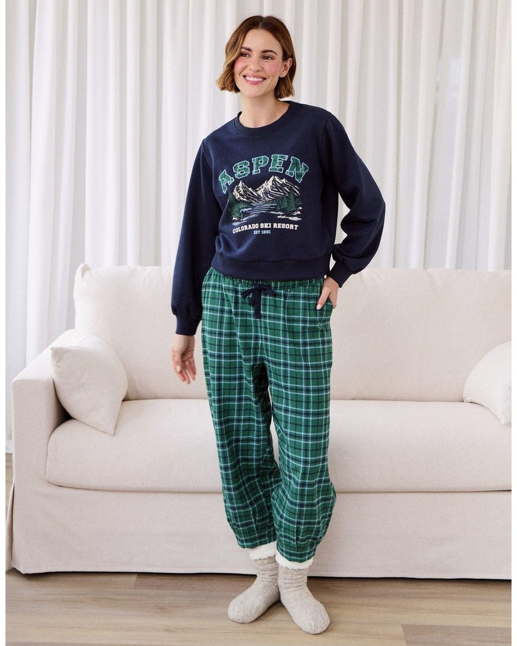 Threadbare Green Petite Sweatshirt & Barrel Leg Trousers Pyjama Set
